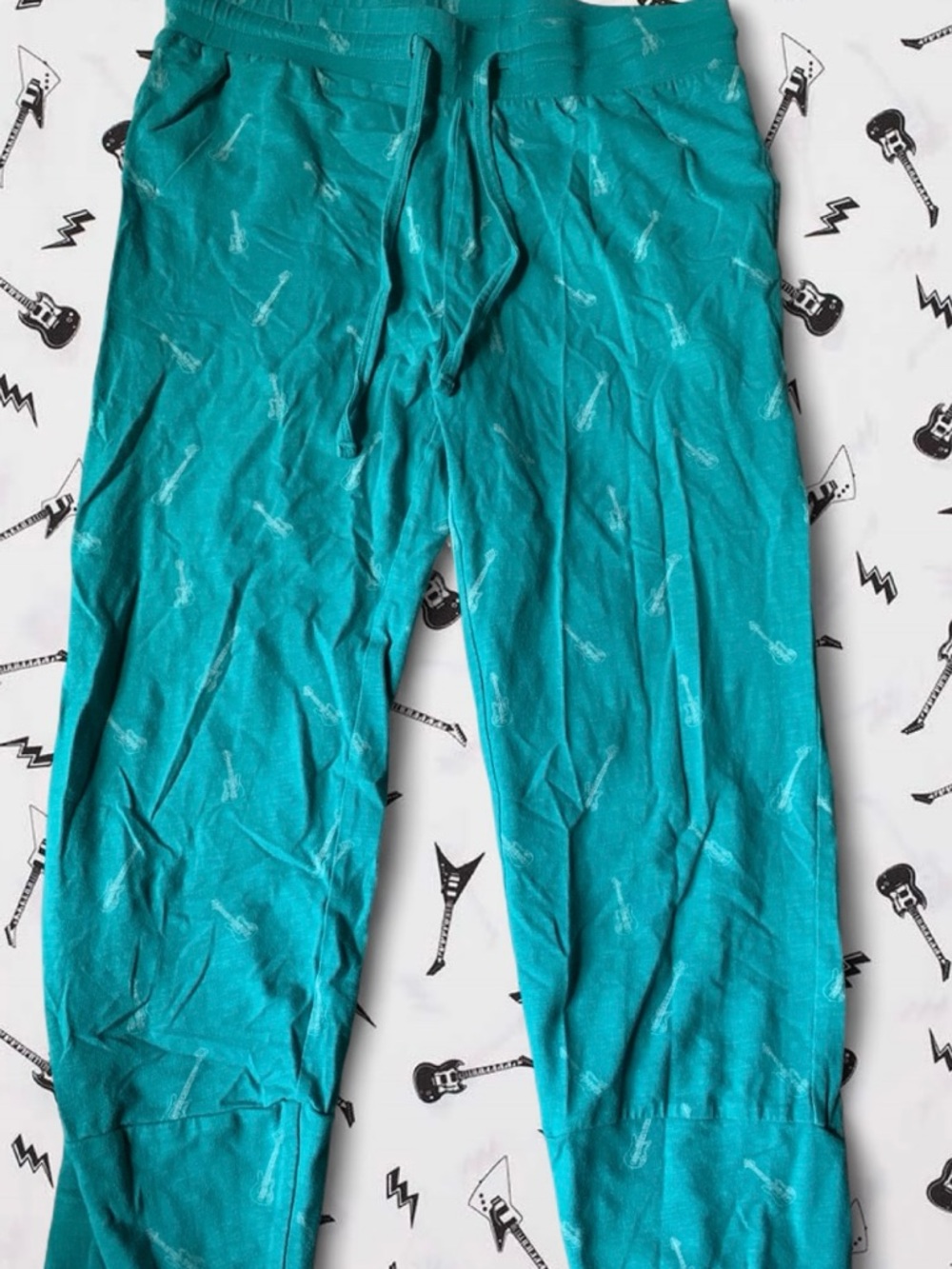 Kate Quinn Kids Teal Guitar-Print Drawstring Joggers